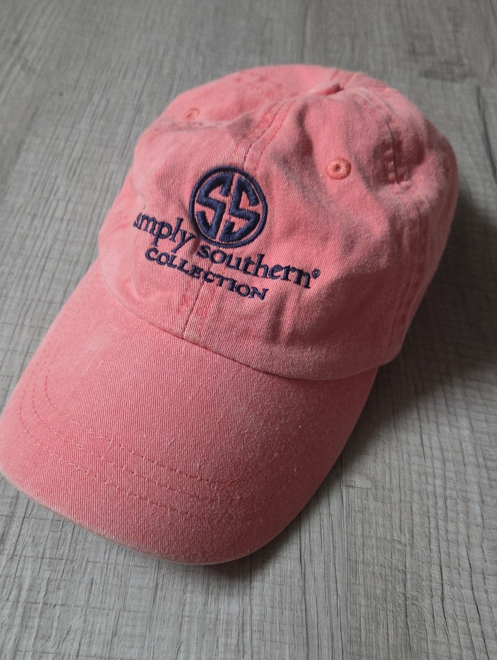Simply Southern Coral Pink Baseball Hat with Navy Logo